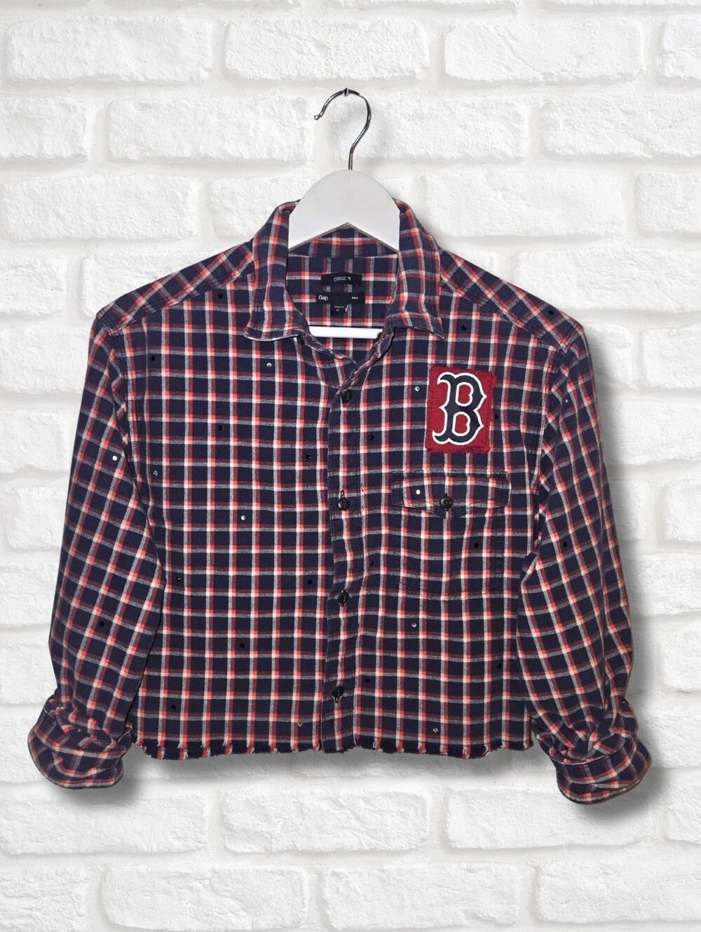 Boston Red Sox Rhinestone Crop Flannel